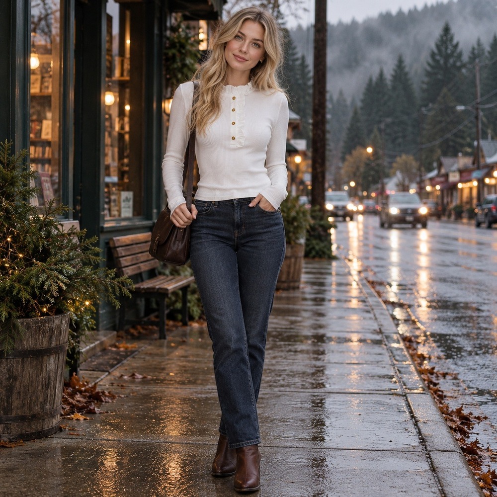 J.Crew White Ribbed Ruffle Henley Top XS Y2K Cottagecore Sweater Bella Swan
